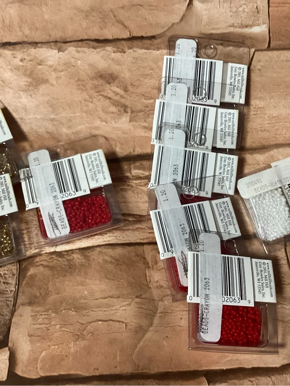 9 NEW packs of glass seed beads-Red*white*gold